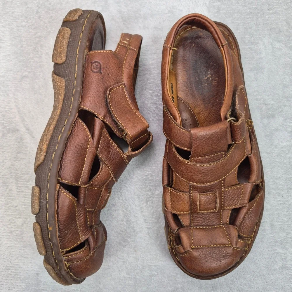 Born Cabot III Mens Brown Leather Fisherman Sandals Closed Toe Jesus 10 Dadcore